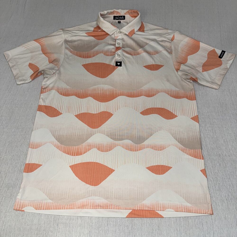 Bad Birdie Polo Shirt Mens Size Medium Geometric Orange Performance Golf EUC